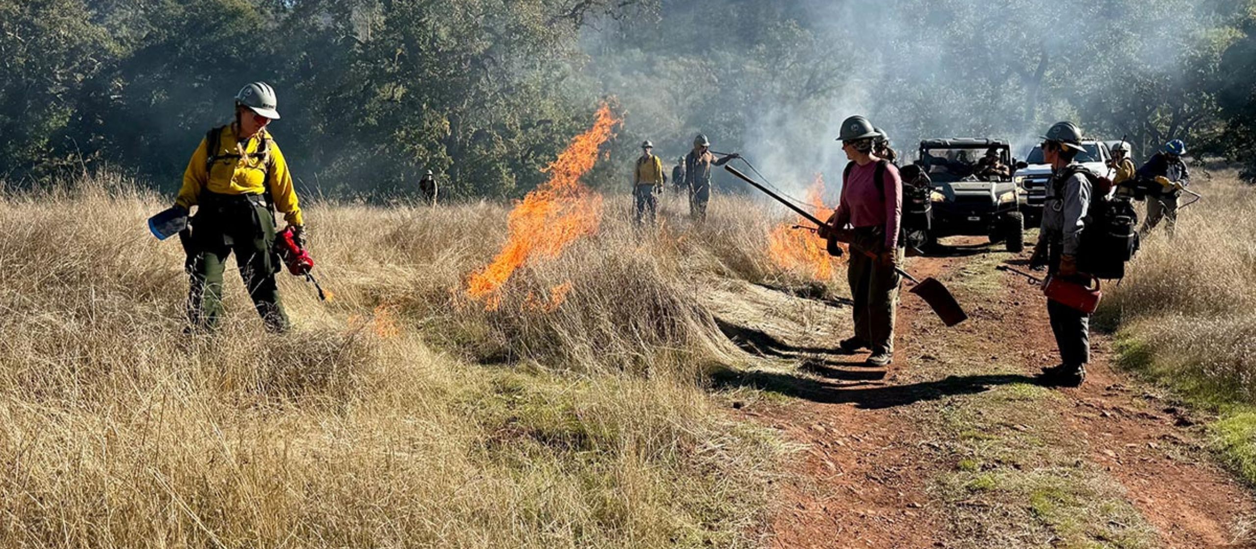 A wide shot of Julia leading blacklining operations with Fire Forward at Bouverie
